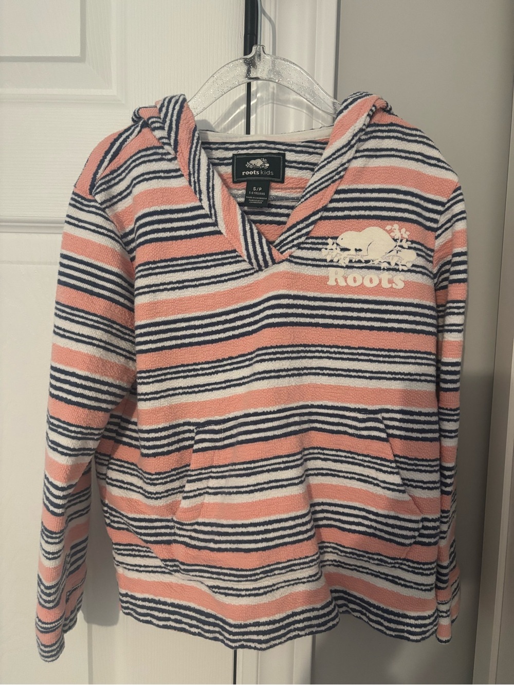 Roots 5-6T Kids Pink Stripe Hooded Pullover